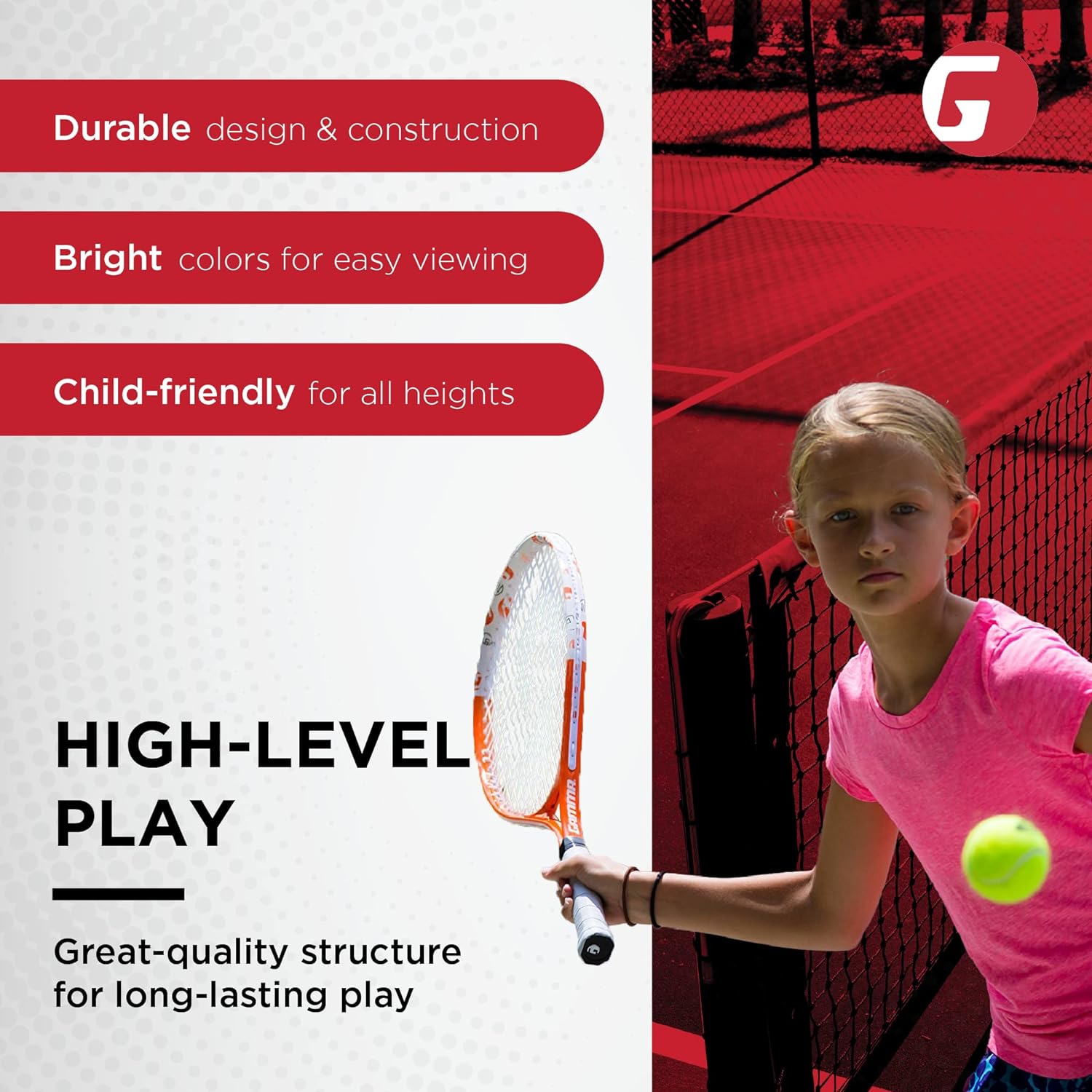 Gamma Sports Junior Tennis Racquet: Quick Kids 19 Inch Tennis Racket - Prestrung Youth Tennis Racquets for Boys and Girls - 93 Inch Head Size