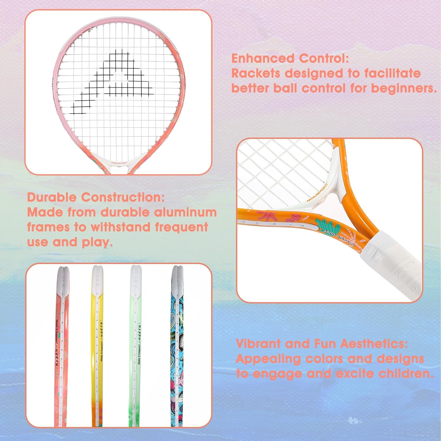 Kids Tennis Racket for Junior Toddlers Starter Kit 17-25 for Girl Pink and Boy Yellow with 420D Nylon Shoulder Strap Bag