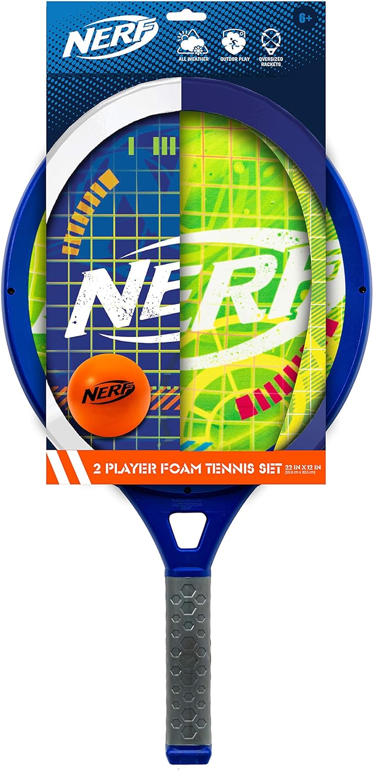 NERF Foam Tennis Set for Kids - 2 Player Kids Tennis Set - Jumbo Rackets and Foam Tennis Ball - Indoor Tennis Set - (2) Rackets and Foam Ball Included