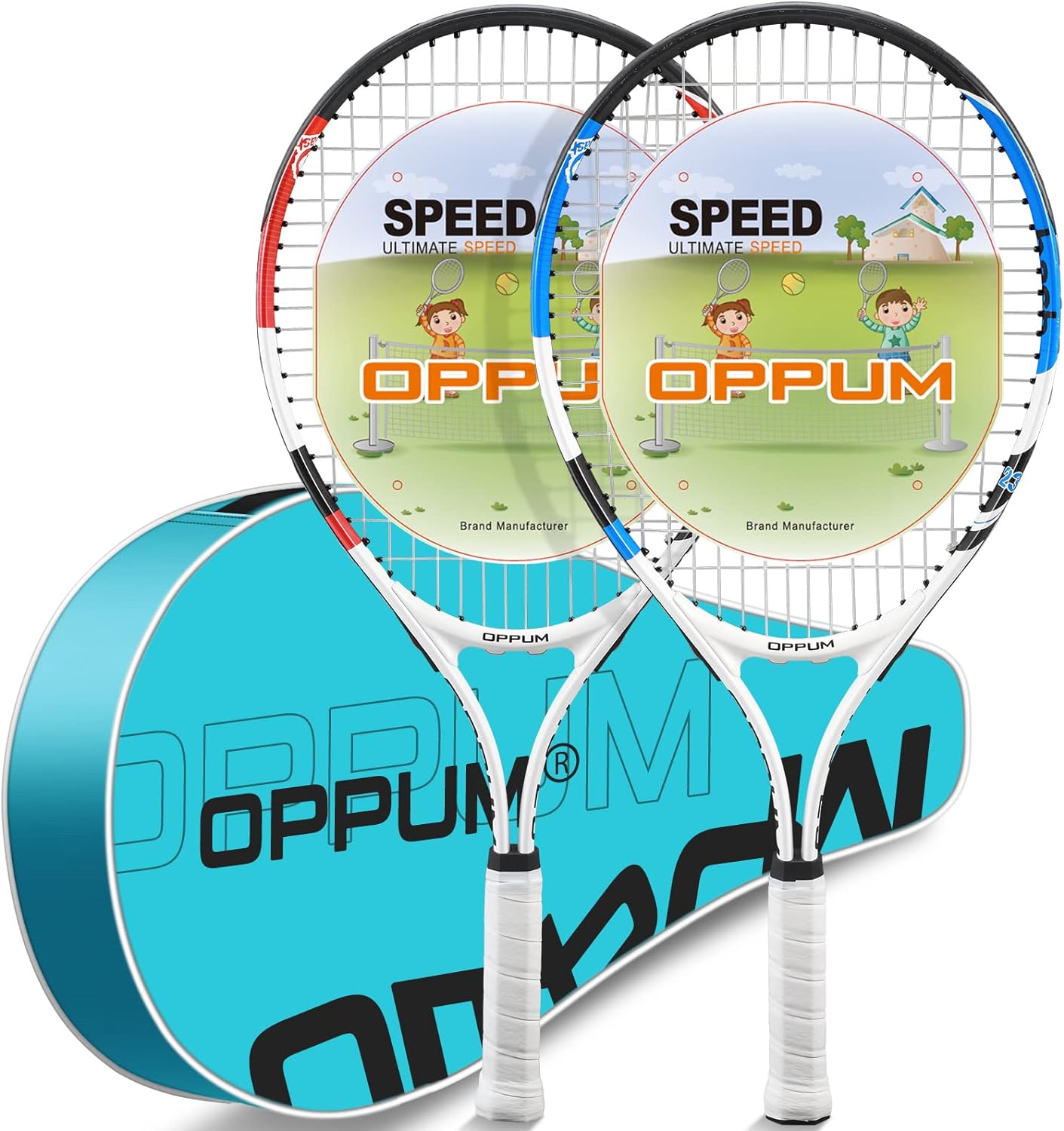 OPPUM Kids Tennis Racket (2-Pack), Sizes 19-25. Designed for 2-14 Years Old. Affordable, Durable Gear for Fun and an Introduction to Tennis.