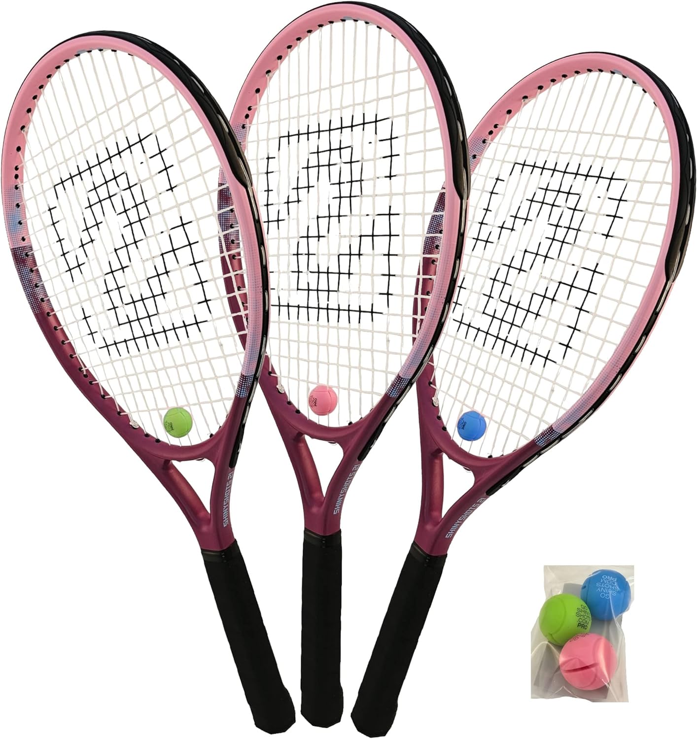 Shiny Shots Junior Tennis Racket Light Up Your Game Comes with Free 3 Pack Shiny Shots Shock Absorbers; The Shock Absorber That Lights Up!