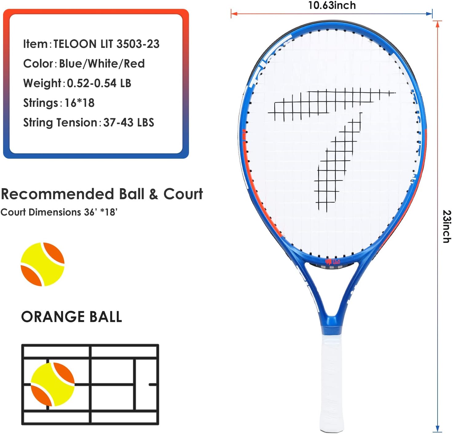 Teloon Kids Tennis Racket, 19-25 Inch Youth Tennis Racquet with Cover, Junior Tennis Racquet for Kids Children Boys Girls Age 3-12.