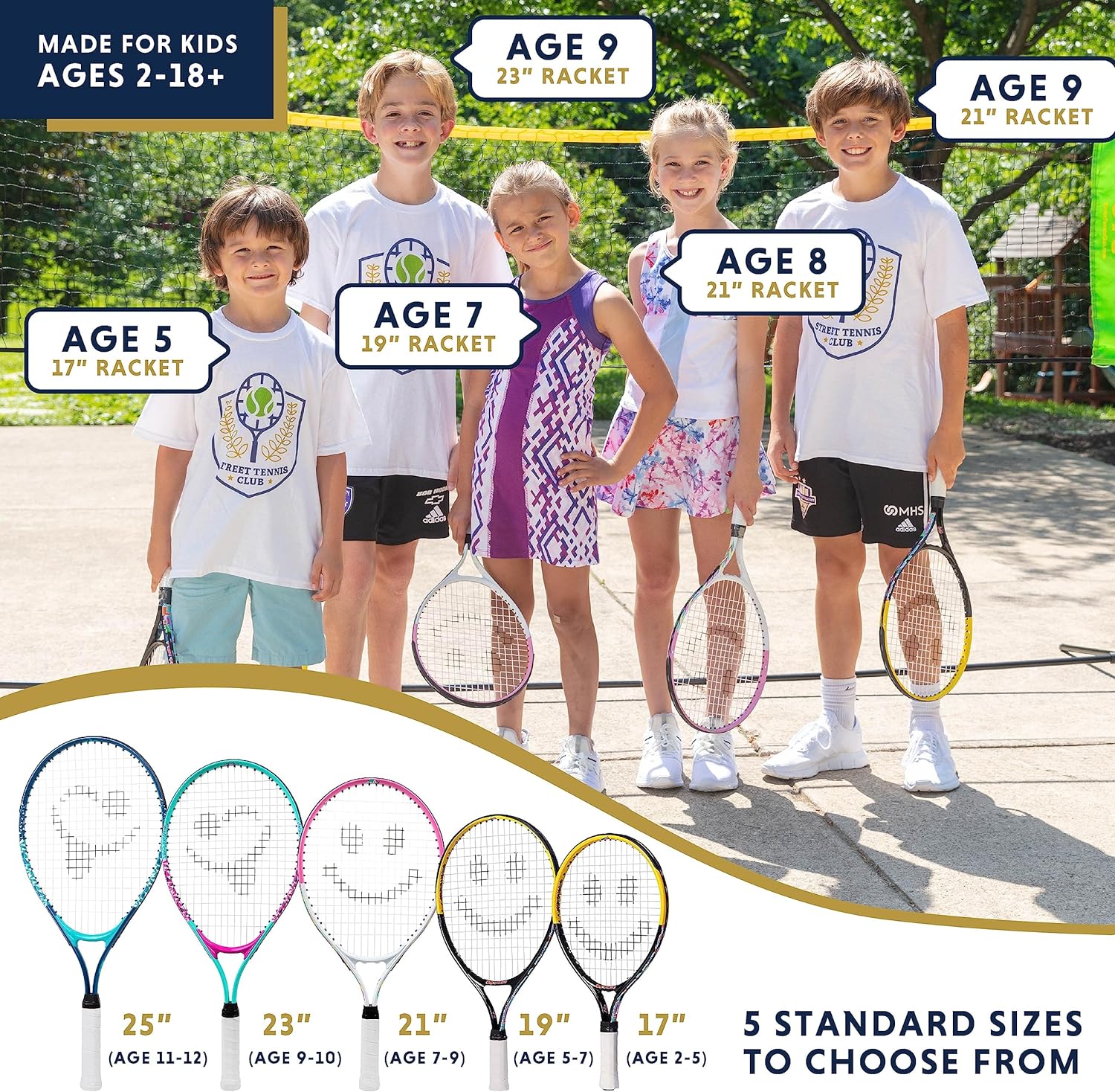 Tennis Racket for Kids by Street Tennis Club. Proper Equipment Helps You Learn Faster and Play Better!