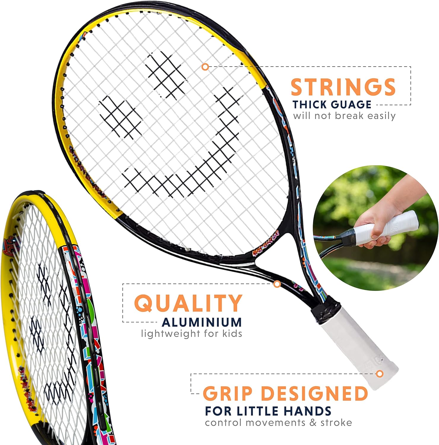 Tennis Racket for Kids by Street Tennis Club. Proper Equipment Helps You Learn Faster and Play Better!