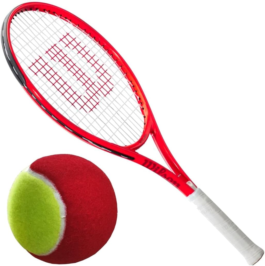 Wilson Roger Federer Pre-Strung Junior Tennis Racquet (Red/White) Bundled with a 3 Pack of Kids Training Tennis Balls