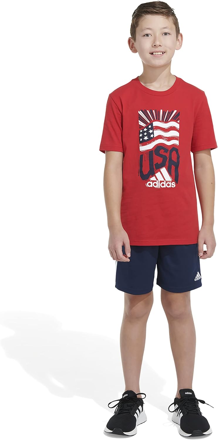 adidas Boys Short Sleeve Cotton USA Graphic T-Shirt