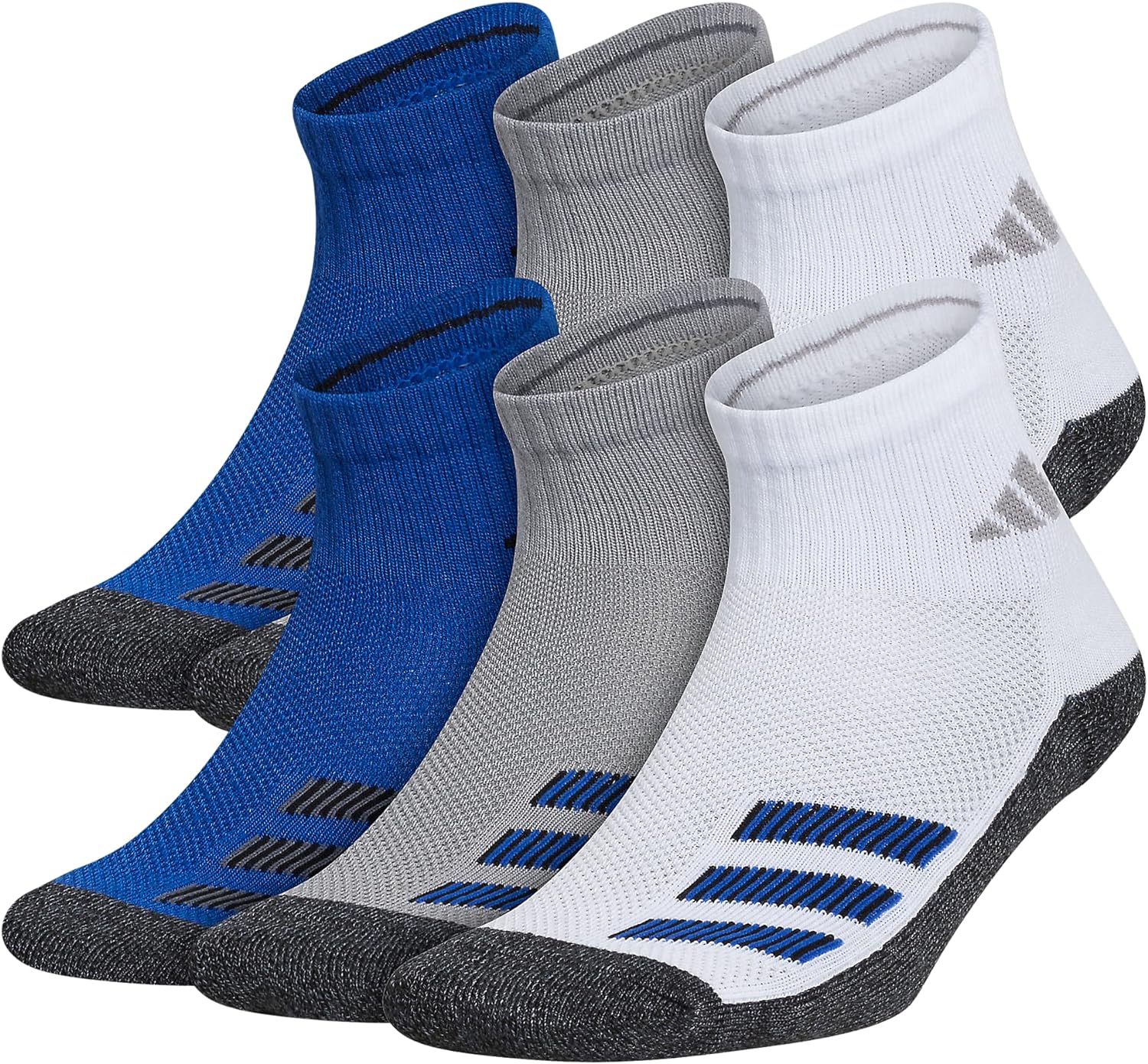 adidas Kids-Boys/Girls Cushioned Angle Stripe Quarter Socks (6-Pair)