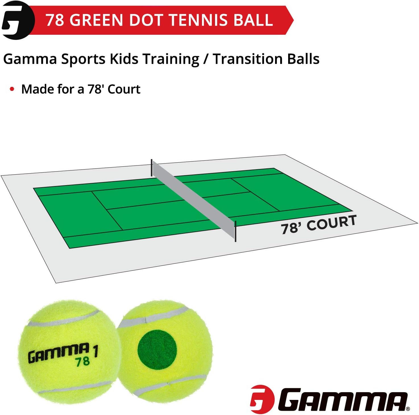 GAMMA Beginner Child or Adult Training (Transition) Practice Tennis Balls: Orange 60 or Green 78 Dot (25%-50% Slower Ball Speed) - 12, 36, 48, 60 Pack Sizes