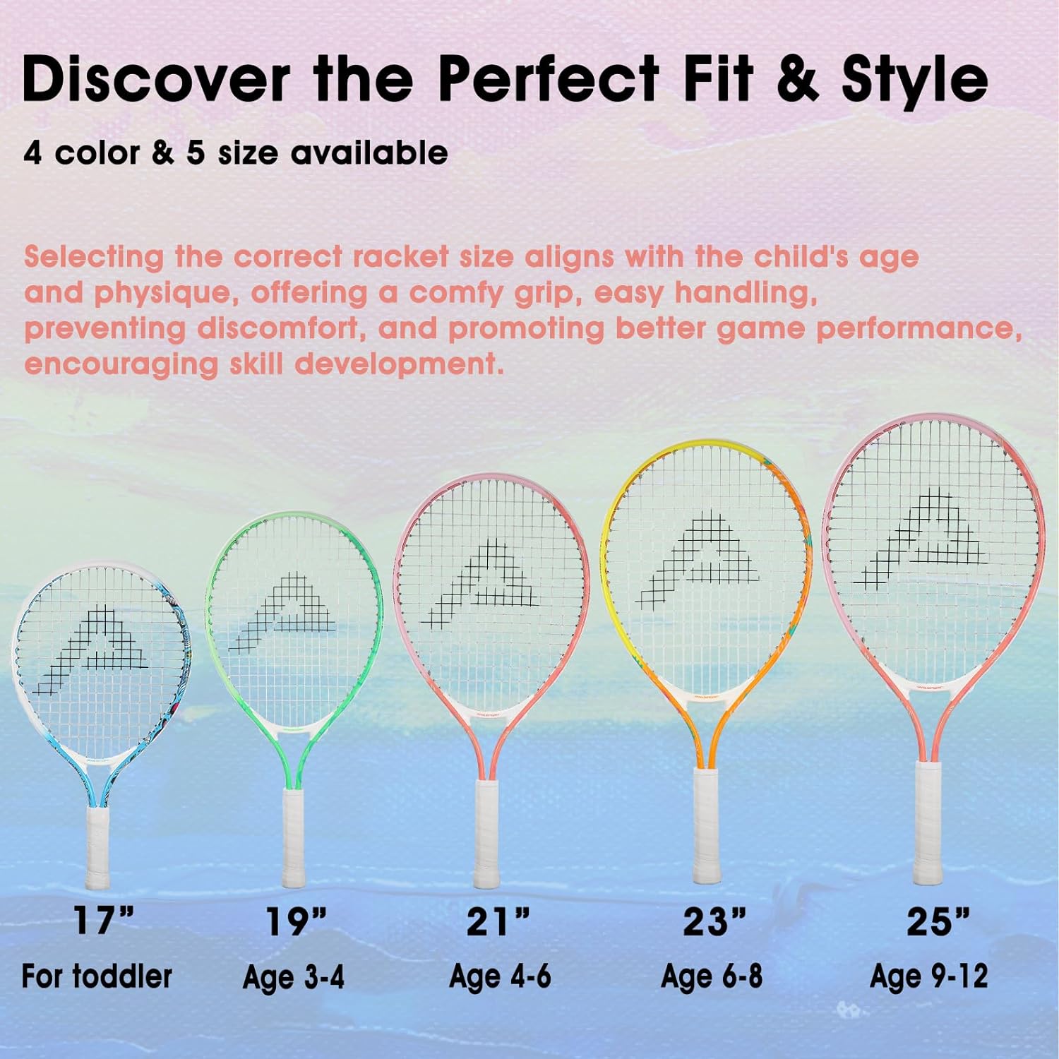 Kids Tennis Racket for Junior Toddlers Starter Kit 17-25 for Girl Pink and Boy Yellow with 420D Nylon Shoulder Strap Bag