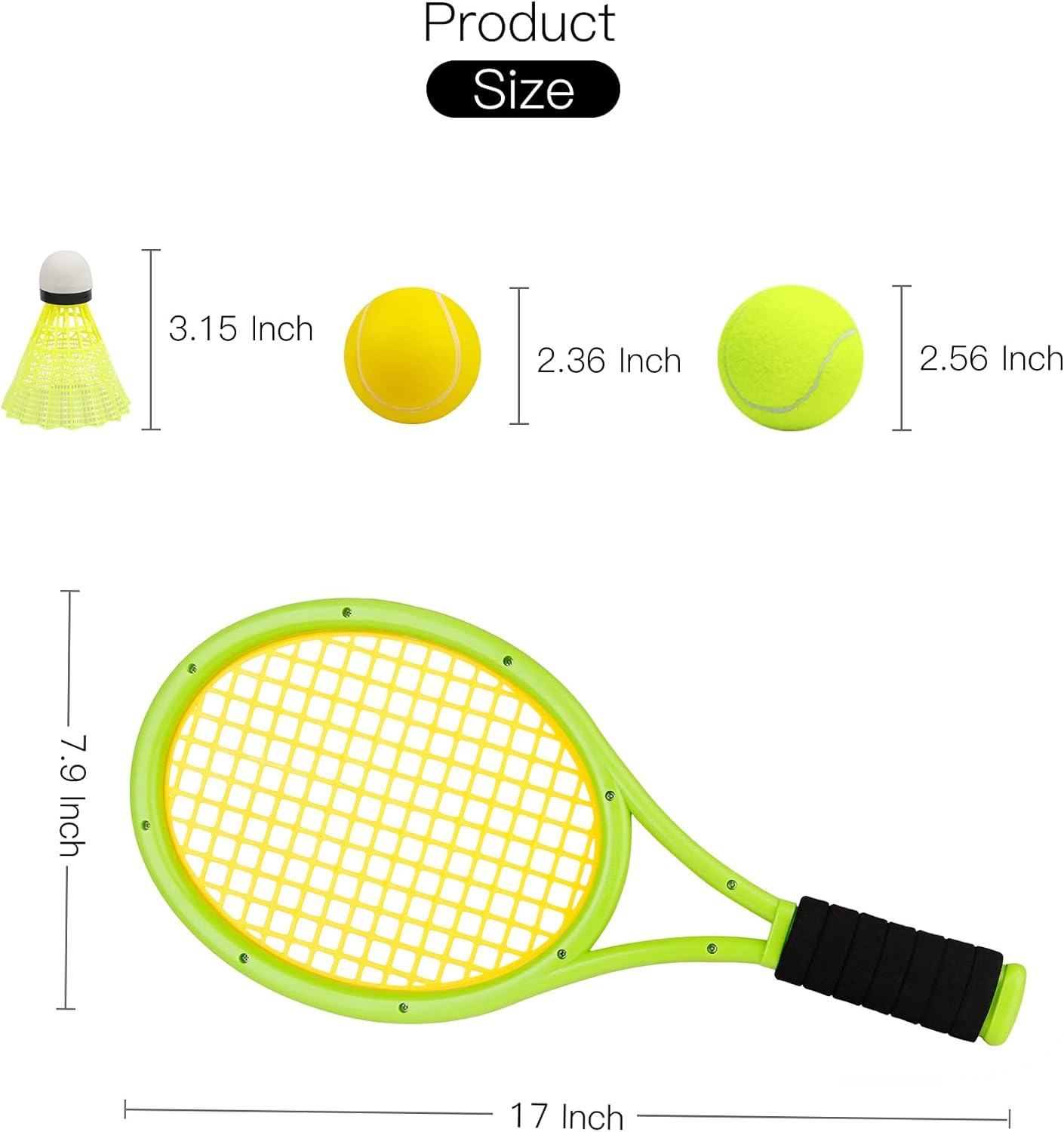 Kids Tennis Racket,17 Inch Plastic Tennis Racket with 2 Soft Balls,2 Tennis Balls and 4 Shuttlecocks for Kid,Toddler Outdoor/Indoor Sport Play