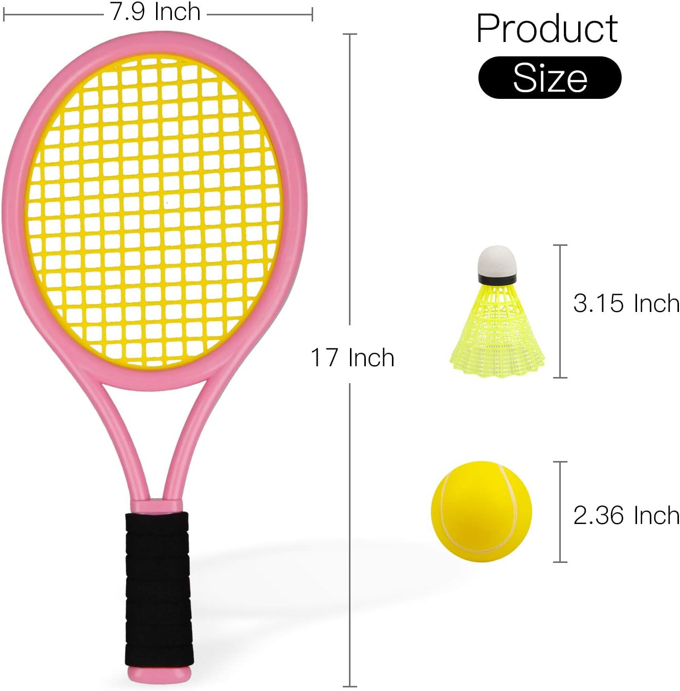 Kids Tennis Racket,17 Inch Plastic Tennis Racket with 2 Soft Balls,2 Tennis Balls and 4 Shuttlecocks for Kid,Toddler Outdoor/Indoor Sport Play