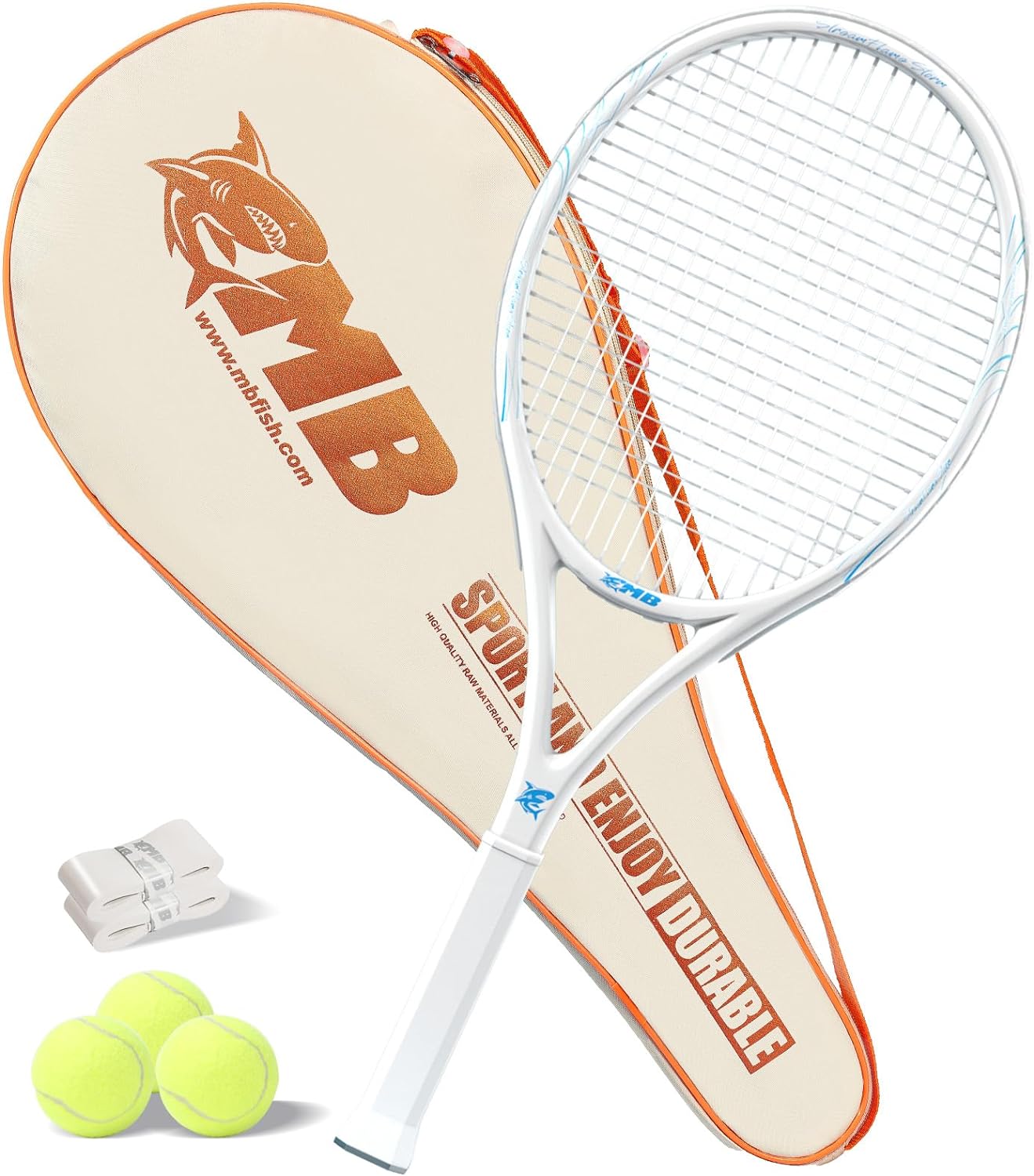 MBFISH Tennis Racket - Super Value Set with Durable Strings, Comfortable Handle, 27 Tennis Racquet for Adults, Includes 3 Tennis Balls, 2 Overgrips and Tennis Bag