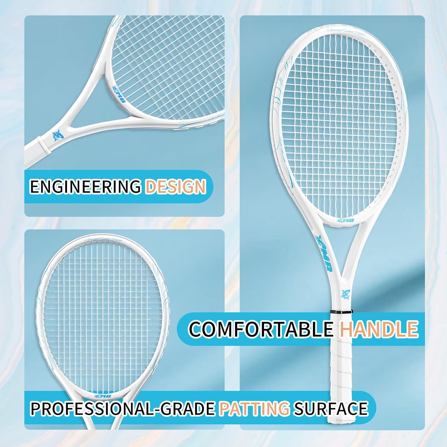 MBFISH Tennis Racket - Super Value Set with Durable Strings, Comfortable Handle, 27 Tennis Racquet for Adults, Includes 3 Tennis Balls, 2 Overgrips and Tennis Bag