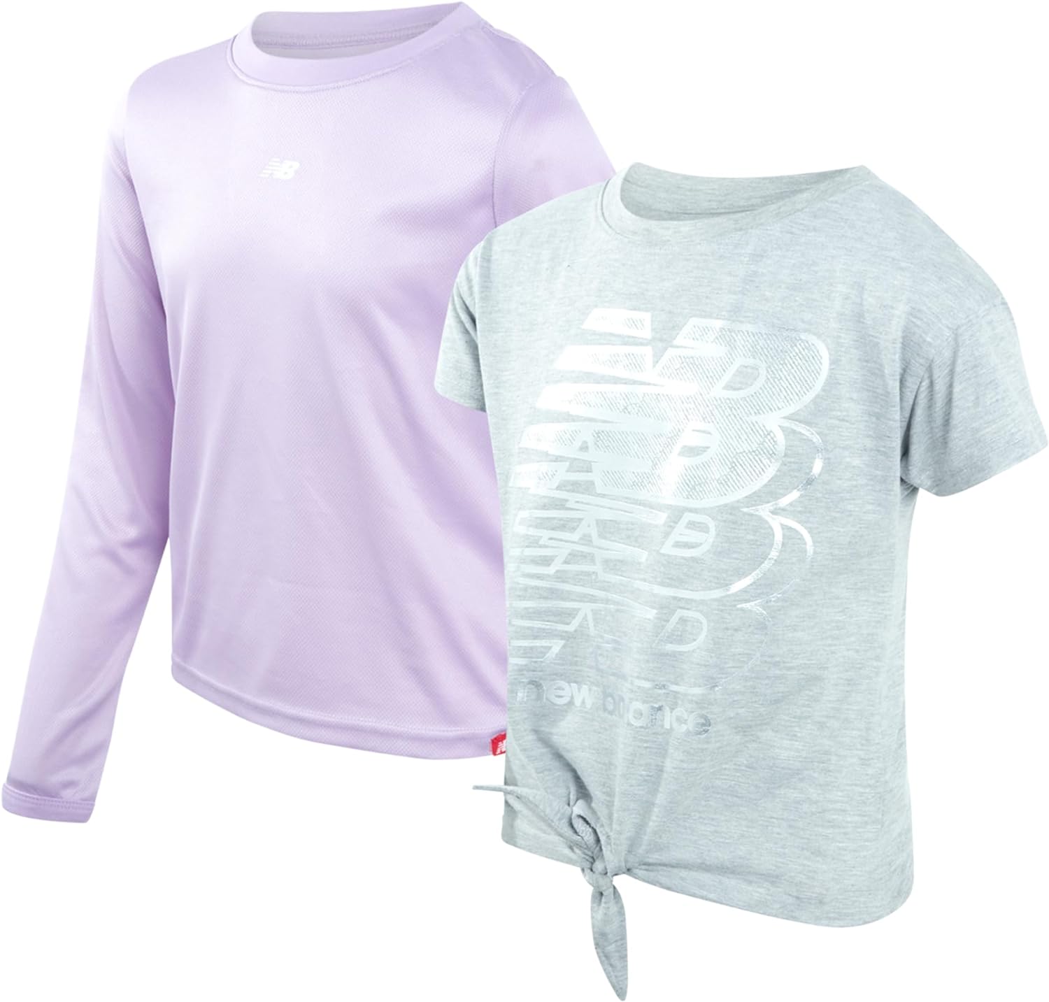 New Balance Girls Active T-Shirt - 2 Pack Performance Short Sleeve and Long Sleeve Tee - Athletic Sports Tee for Girls, 7-16