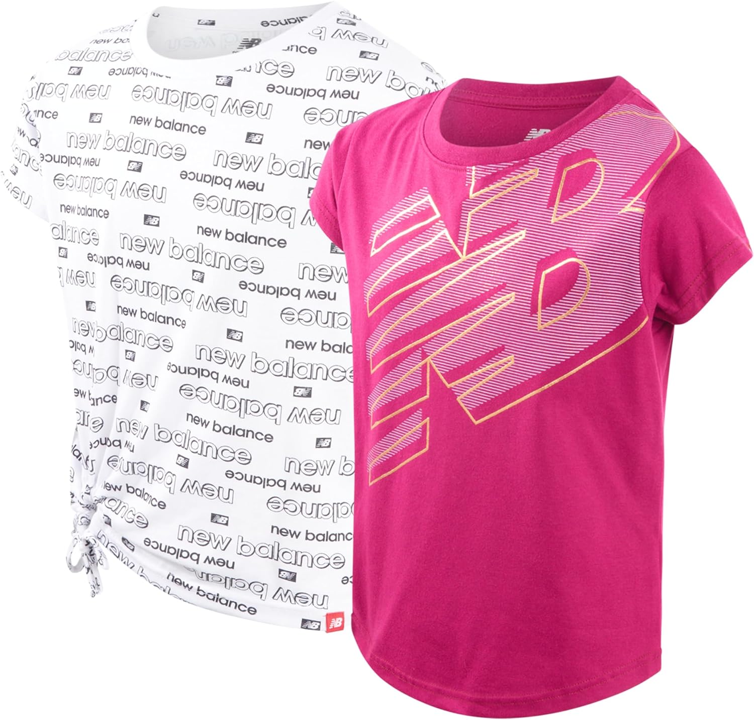 New Balance Girls Active T-Shirt - 2 Pack Performance Short Sleeve and Long Sleeve Tee - Athletic Sports Tee for Girls, 7-16