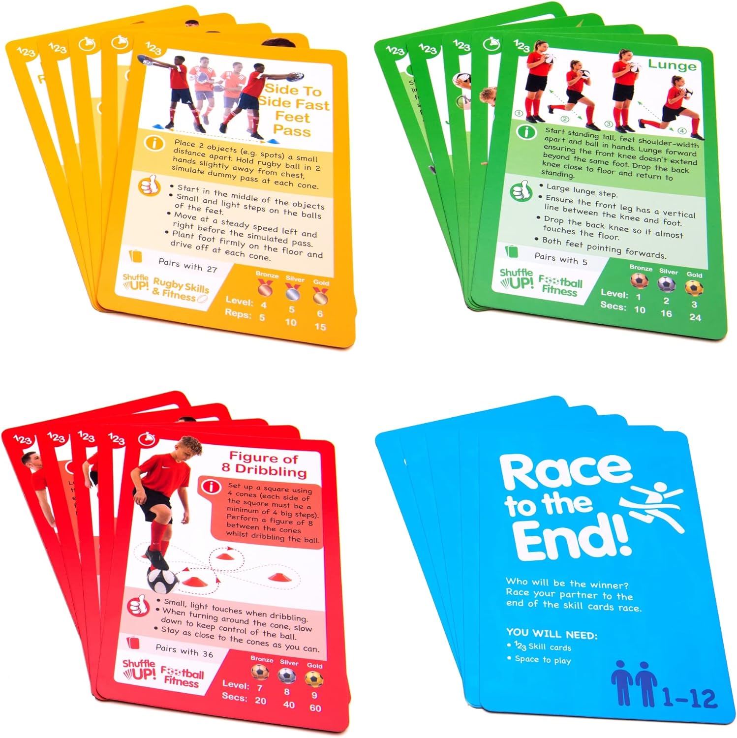 Shuffle Up Tennis Card Games - 70+ Fun Active Skills Cards for Kids, Fitness Cards Develop Fundamentals, Stamina Strength, Easy to Play for Kids | Multiple Skill Level Cards Include 2 Dices