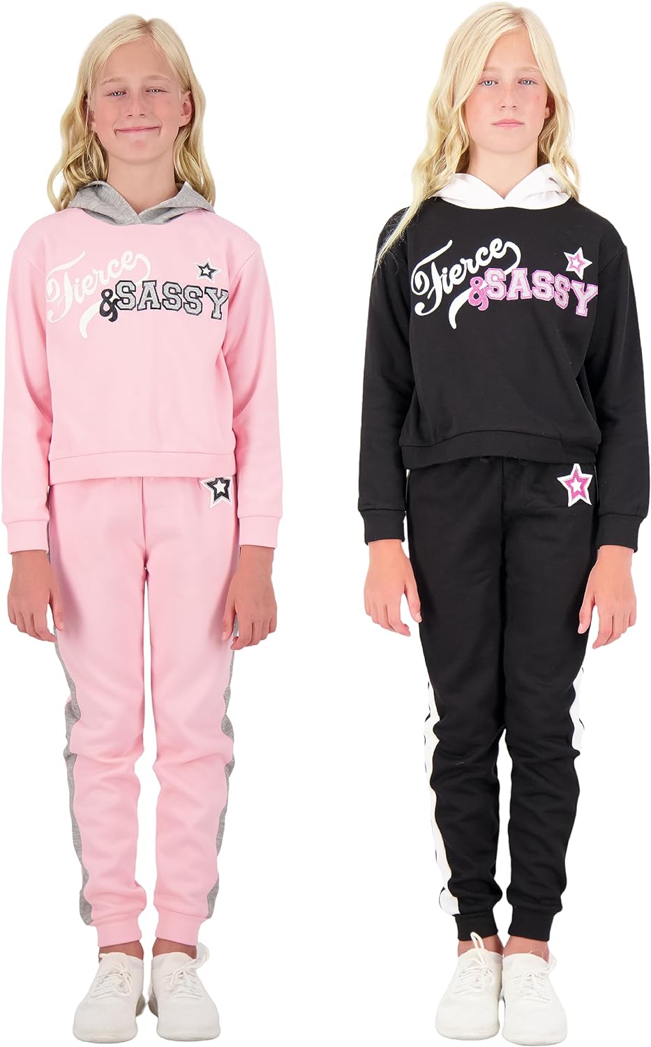 Star Ride Sweet Butterfly Girls 4-Piece Fleece Active Hoodie and Athletic Jogger Sweatpants and Sweatshirt Kids Clothing Set