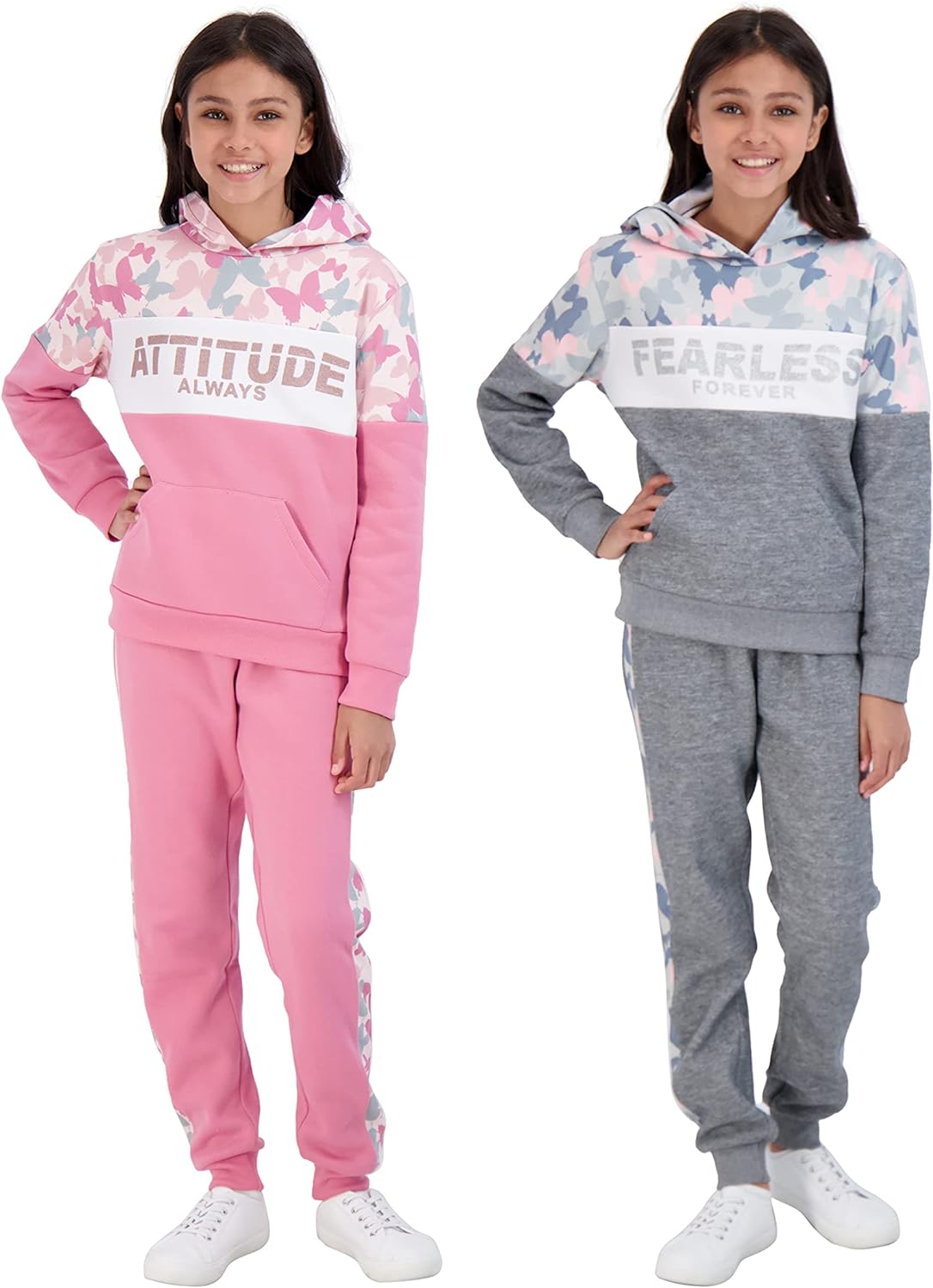 Star Ride Sweet Butterfly Girls 4-Piece Fleece Active Hoodie and Athletic Jogger Sweatpants and Sweatshirt Kids Clothing Set