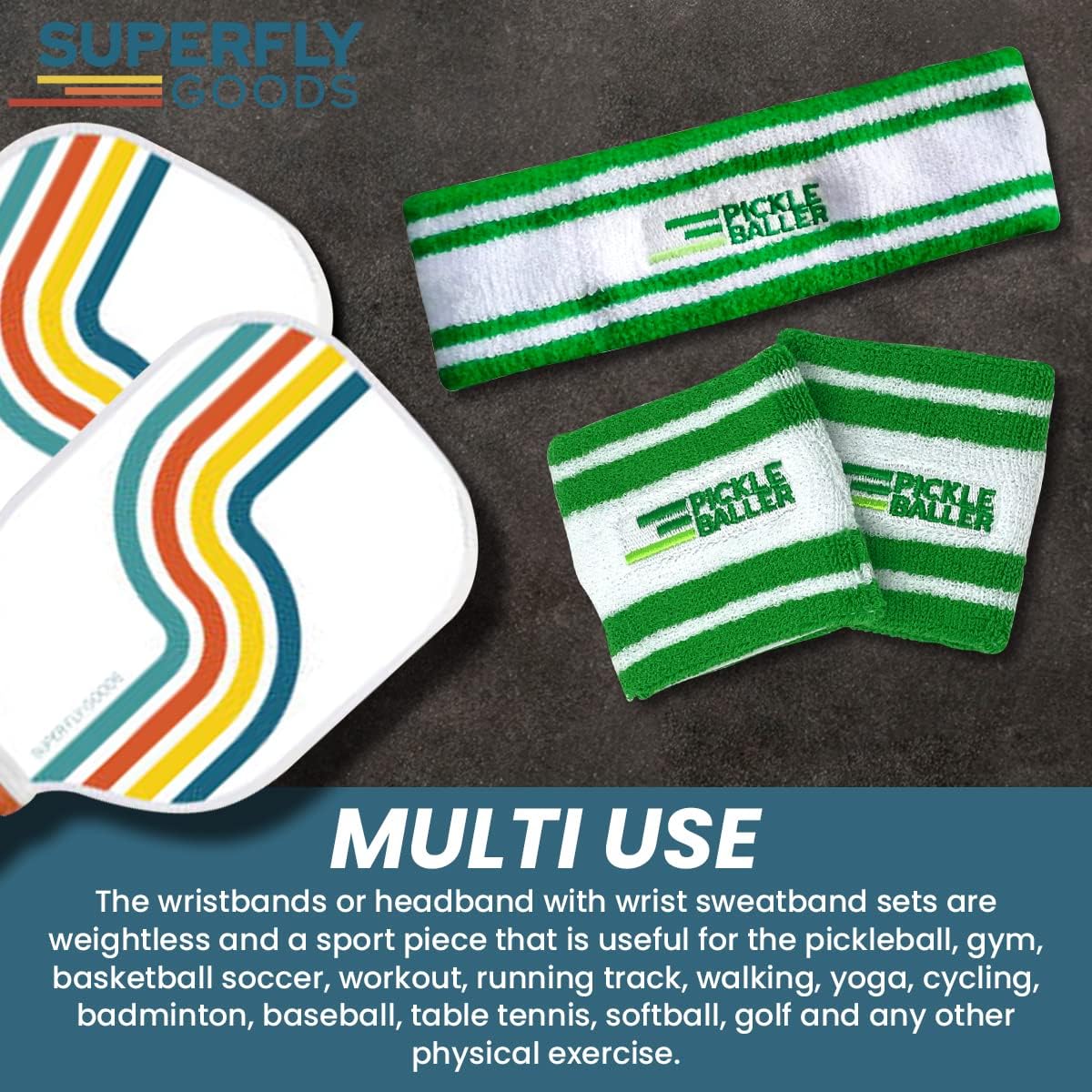 Super Fly Goods Sweatbands Pickleball Golf Tennis Great Gift or for Your Sports or Team Wristband Sports Band Set Including Towel Wrist and Head Sweatbands