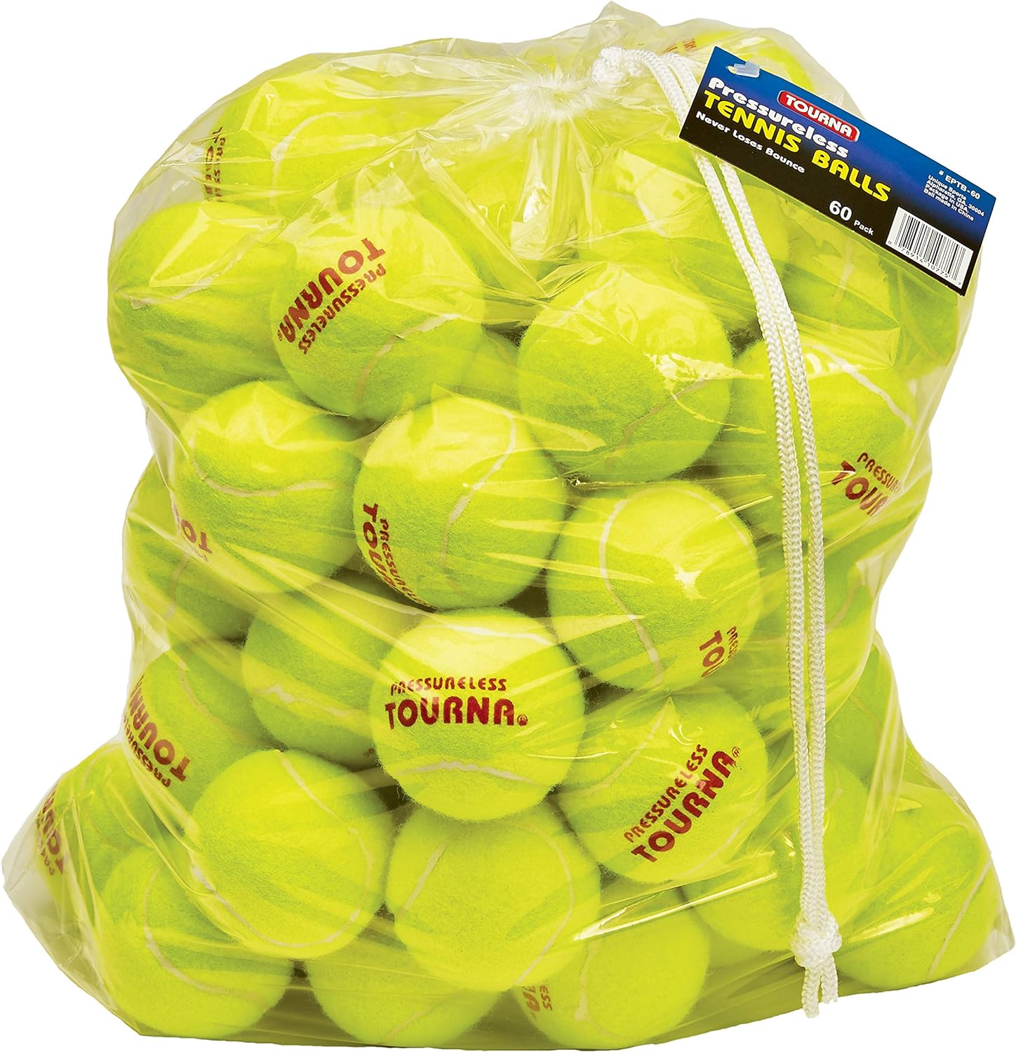 Tourna Pressureless Tennis Ball 60 Count (Pack of 1),Yellow