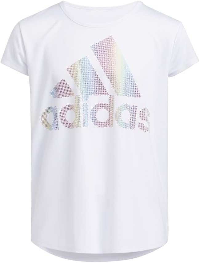 adidas Girls Short Sleeve Rainbow Scoop Neck Tee T-Shirt