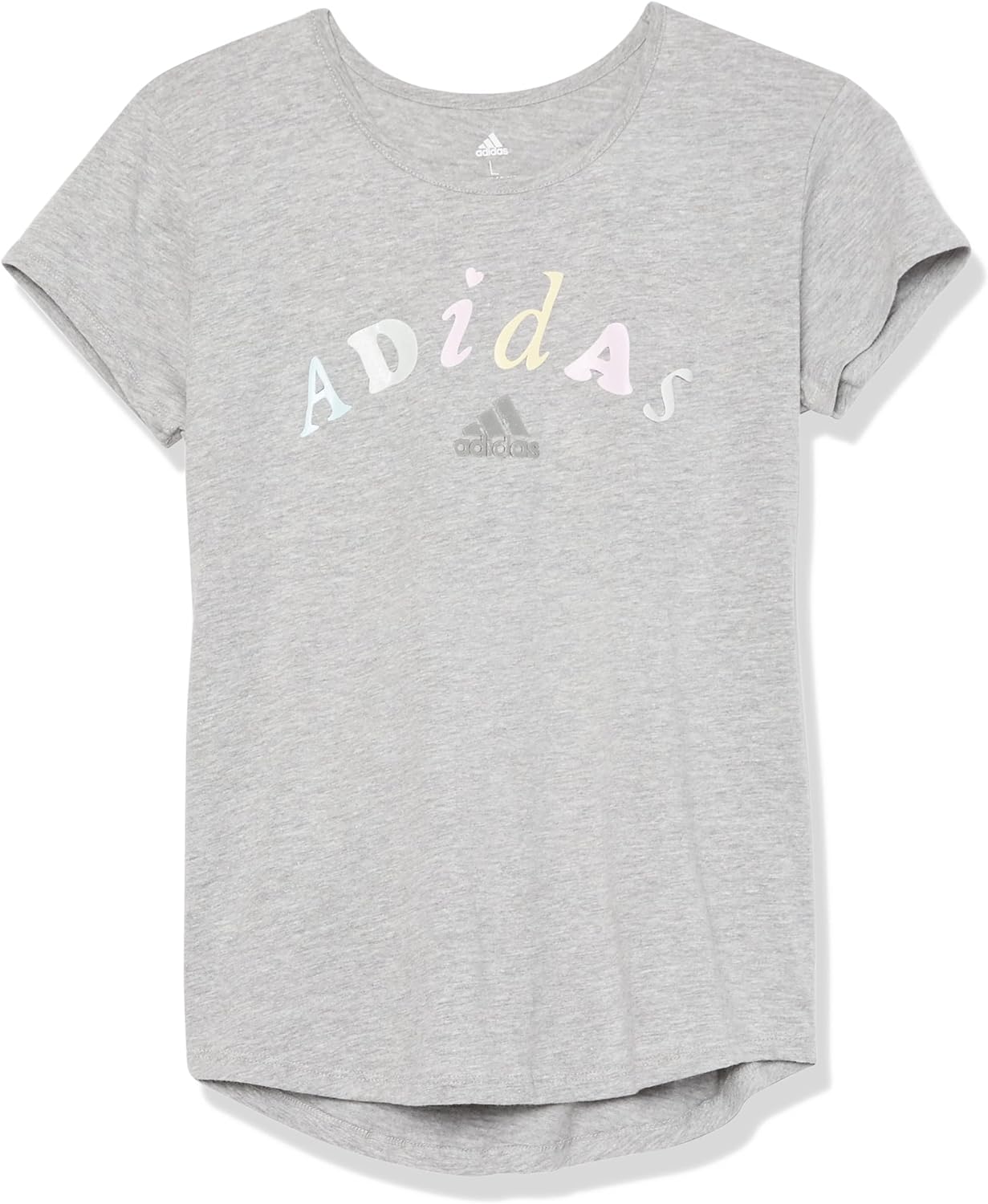 adidas Girls Short Sleeve Rainbow Scoop Neck Tee T-Shirt