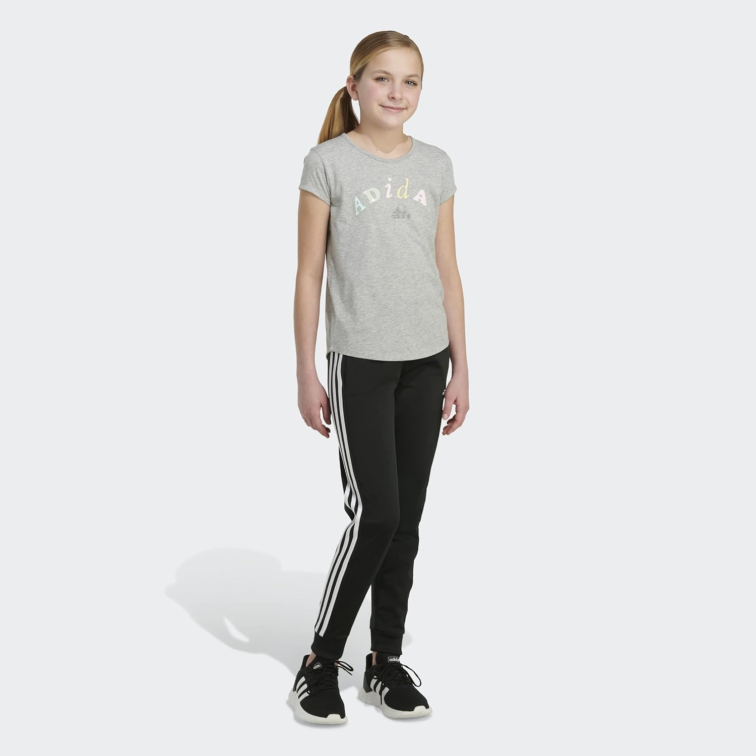 adidas Girls Short Sleeve Rainbow Scoop Neck Tee T-Shirt