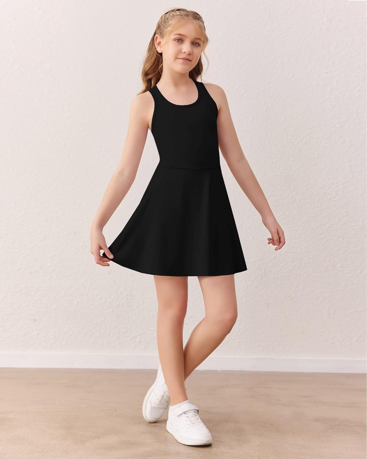 Aurgelmir Girls Sleeveless Tennis Dress Kids Racerback Golf Dress Outfit School Sports Dresses with Shorts Pockets