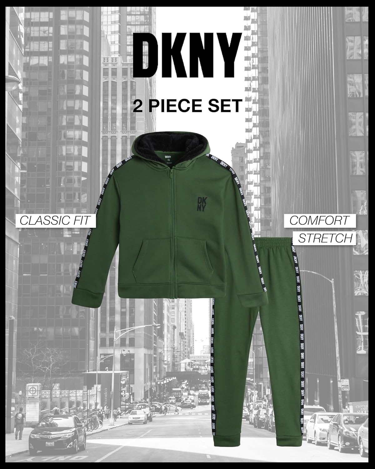 DKNY Boys Sweatsuit Set - 2 Piece Fleece Sweatshirt and Jogger Sweatpants (Size: 4-12)