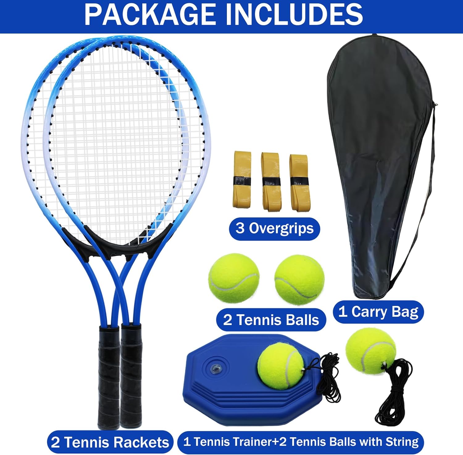 Magicorange Tennis Rackets for Kids 2 Players Recreational Tennis Racquet Set for Beginners and Professional with 4 Tennis Balls, 3 Overgrips, 1 Tennis Bag