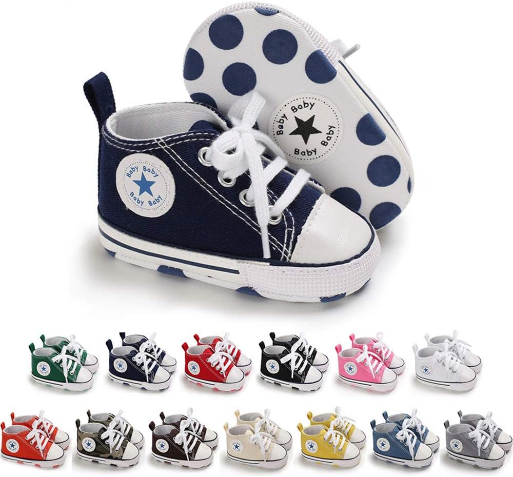 Meckior Baby Girls Boys Canvas Sneakers Soft Sole High-Top Ankle Infant First Walkers Crib Shoes