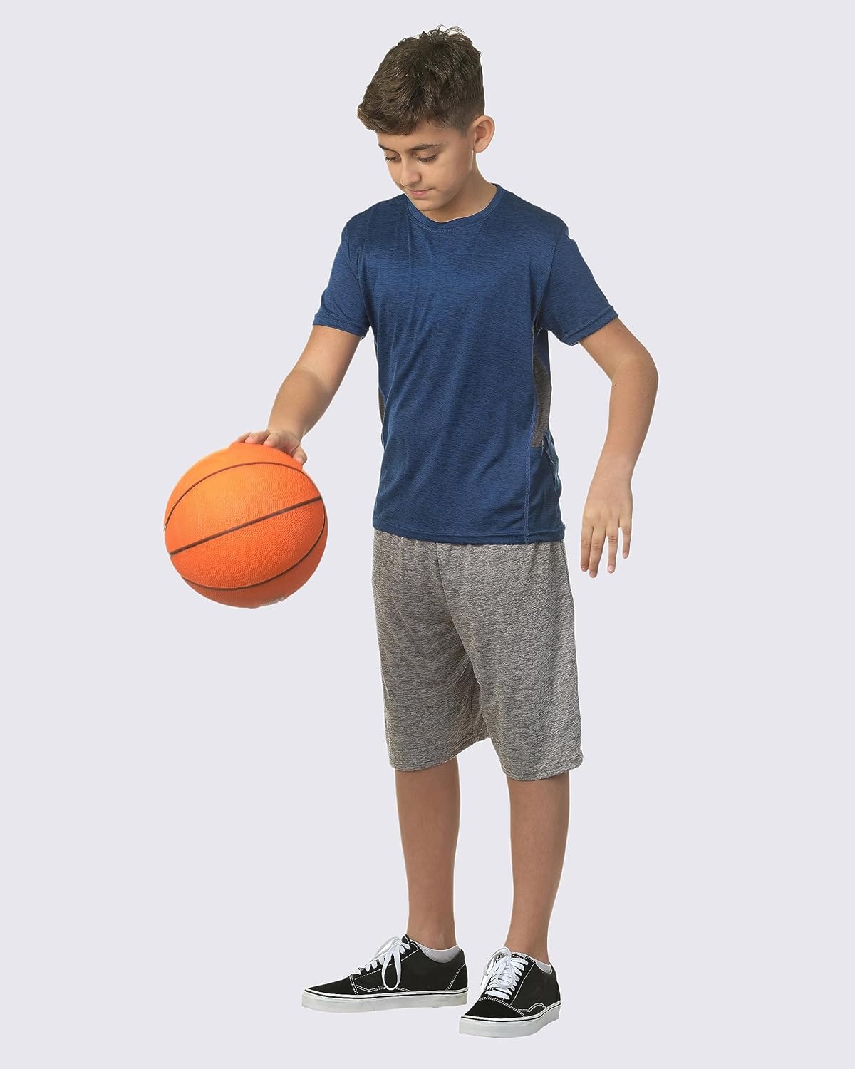 Real Essentials 5 Pack: Youth Dry-Fit Moisture Wicking Active Athletic Performance Short-Sleeve T-Shirt Boys Girls