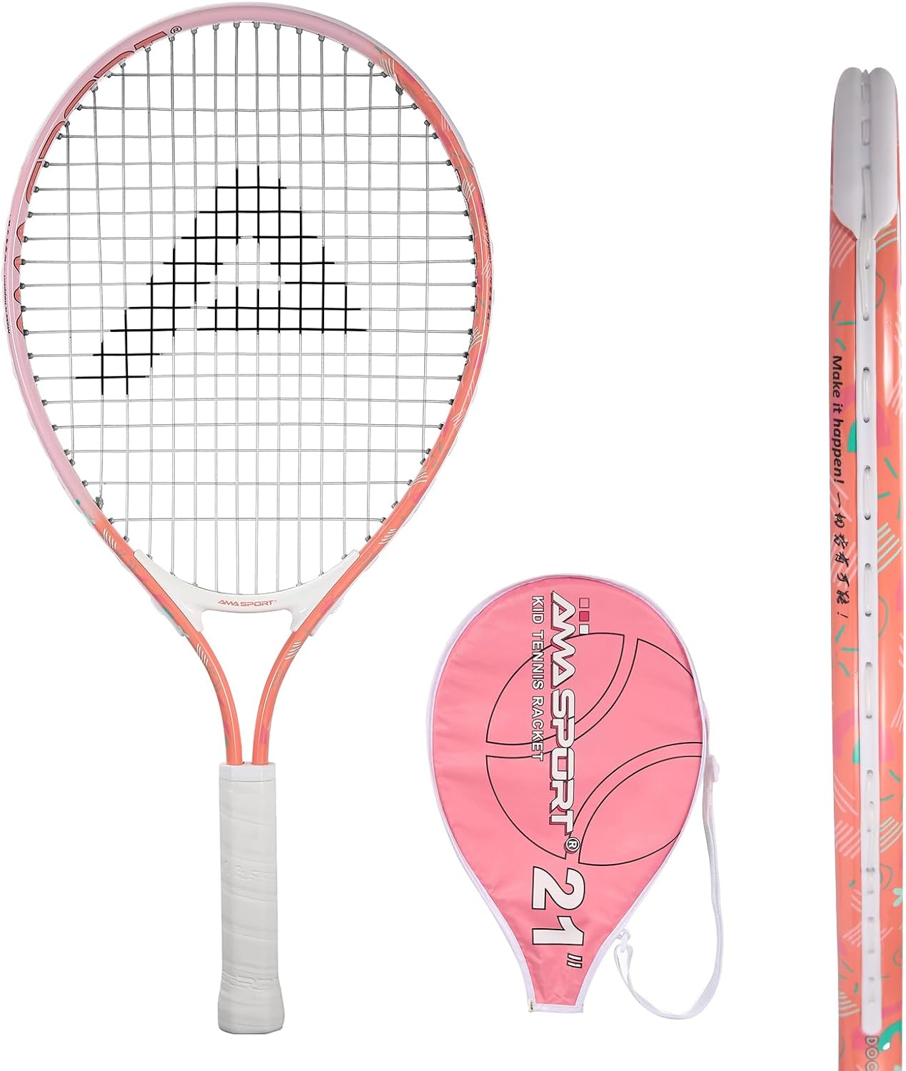 AMA SPORT Kids Tennis Racket for Junior Toddlers Starter Kit 17-25 for Girl Pink and Boy Yellow with 420D Nylon Shoulder Strap Bag