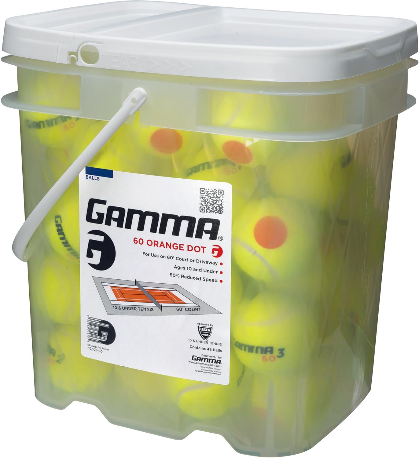 GAMMA Beginner Child or Adult Training (Transition) Practice Tennis Balls: Orange 60 or Green 78 Dot (25%-50% Slower Ball Speed) - 12, 36, 48, 60 Pack Sizes