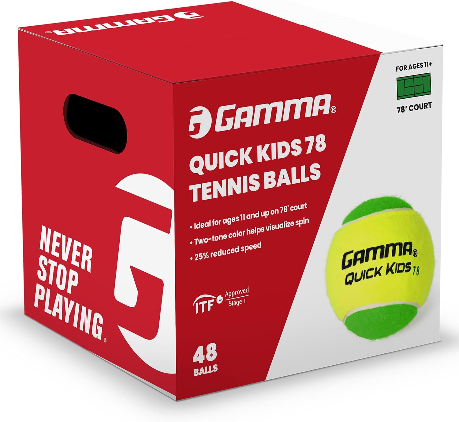 GAMMA Quick Kids 36, 60,  78 Training Tennis Balls for Kids  Beginners, Low-Compression Core Reduces Speed  Bounce, Great for Tennis Practice, USTA  ITF Approved for Use in 10  Under Tournaments