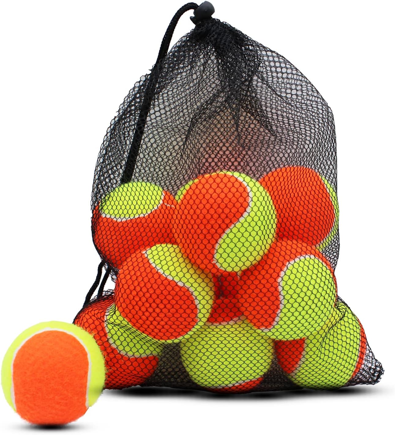 Tennis Balls, 12 Pack 50% Low Compression Stage Tennis Ball for Beginners Youth Kids Training Practicing with Mesh Bag for Easy Transport (Orange)