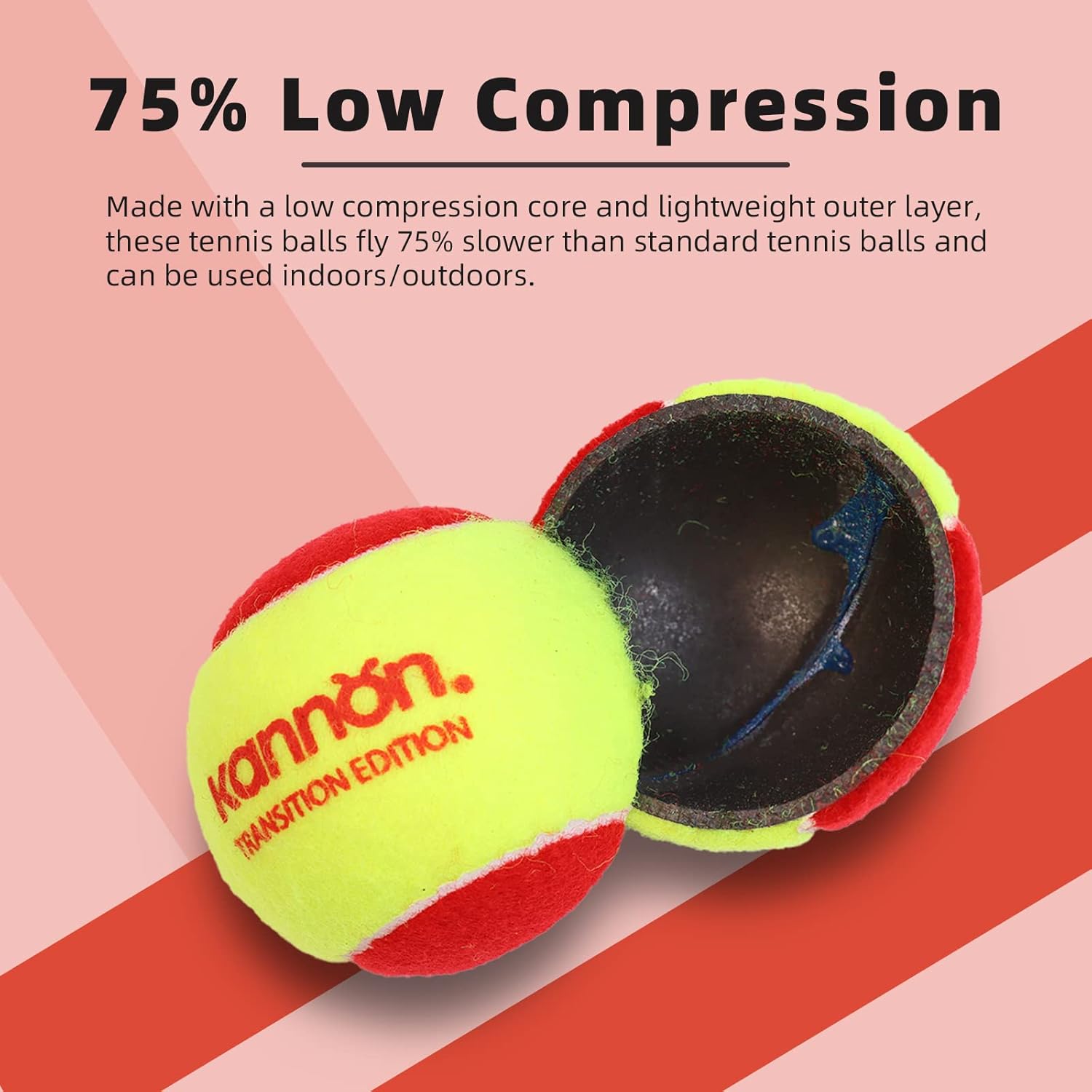 YUESHENG Red Tennis Balls for Kids- 75% Low Compression Stage 3 inch Kids Tennis Ball for Beginners Youth Kids Training Practising Playing with Carry Bag