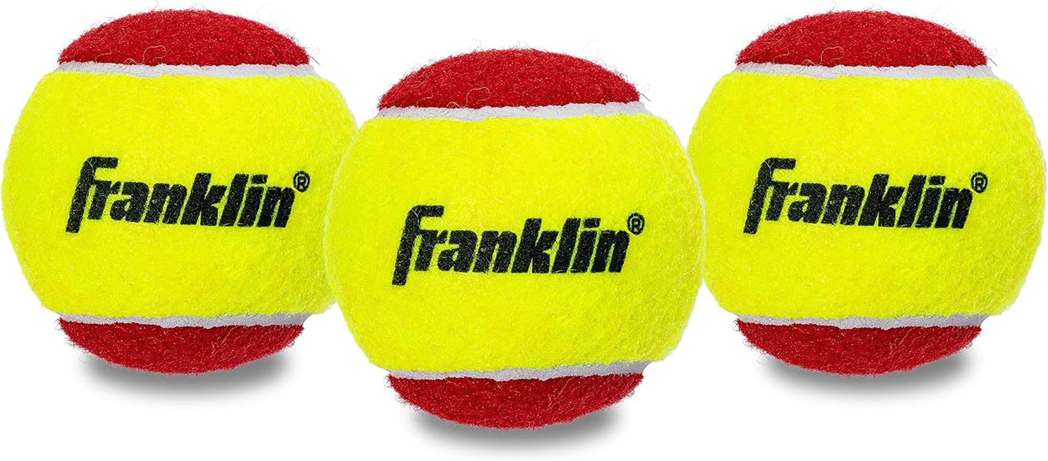 Franklin Sports Starter Tennis Balls - Beginner Tennis Balls - Pressureless Tennis Balls - Great for Training + Practice - 3 Pack Low Bounce Tennis Balls - All Court Surface Balls