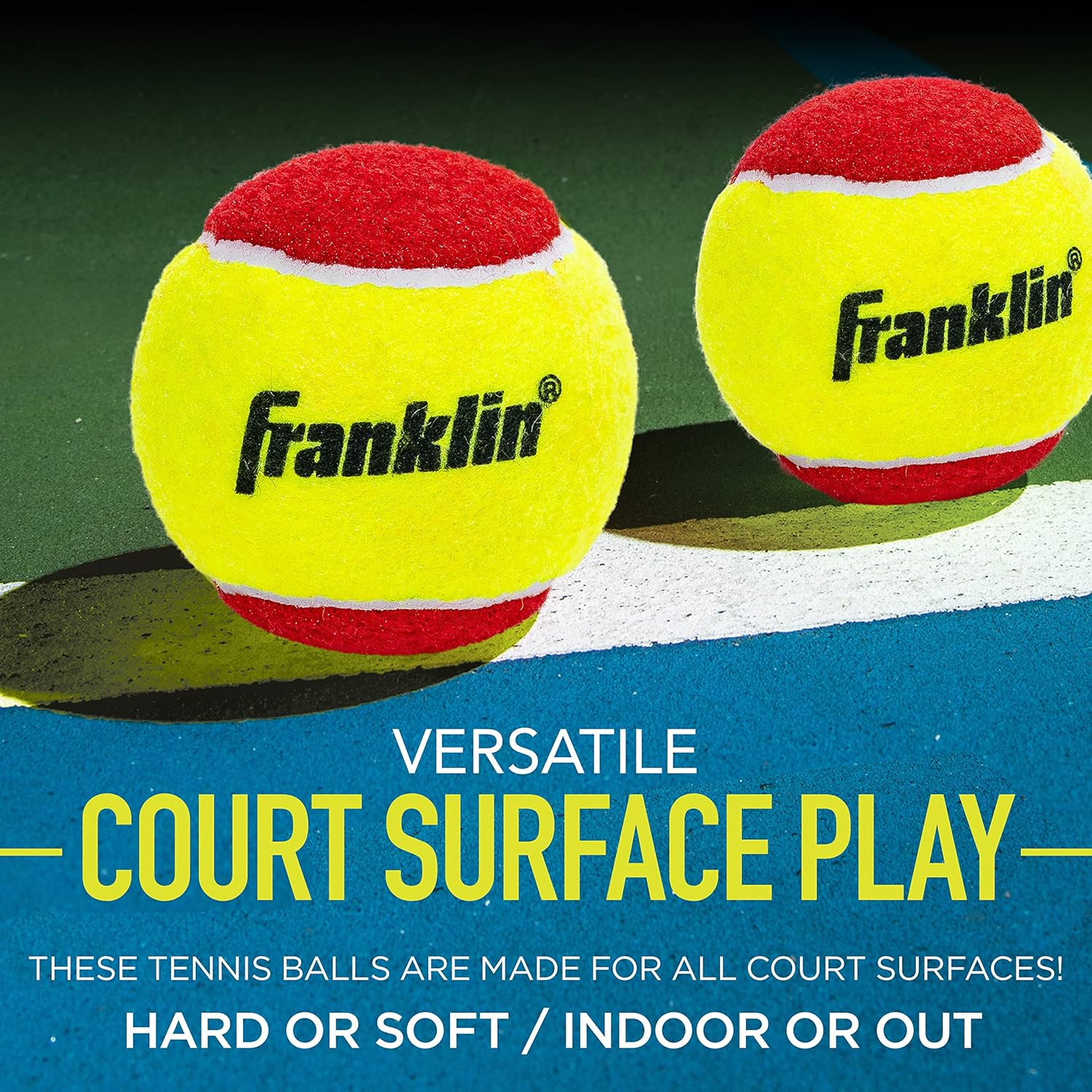 Franklin Sports Starter Tennis Balls - Beginner Tennis Balls - Pressureless Tennis Balls - Great for Training + Practice - 3 Pack Low Bounce Tennis Balls - All Court Surface Balls