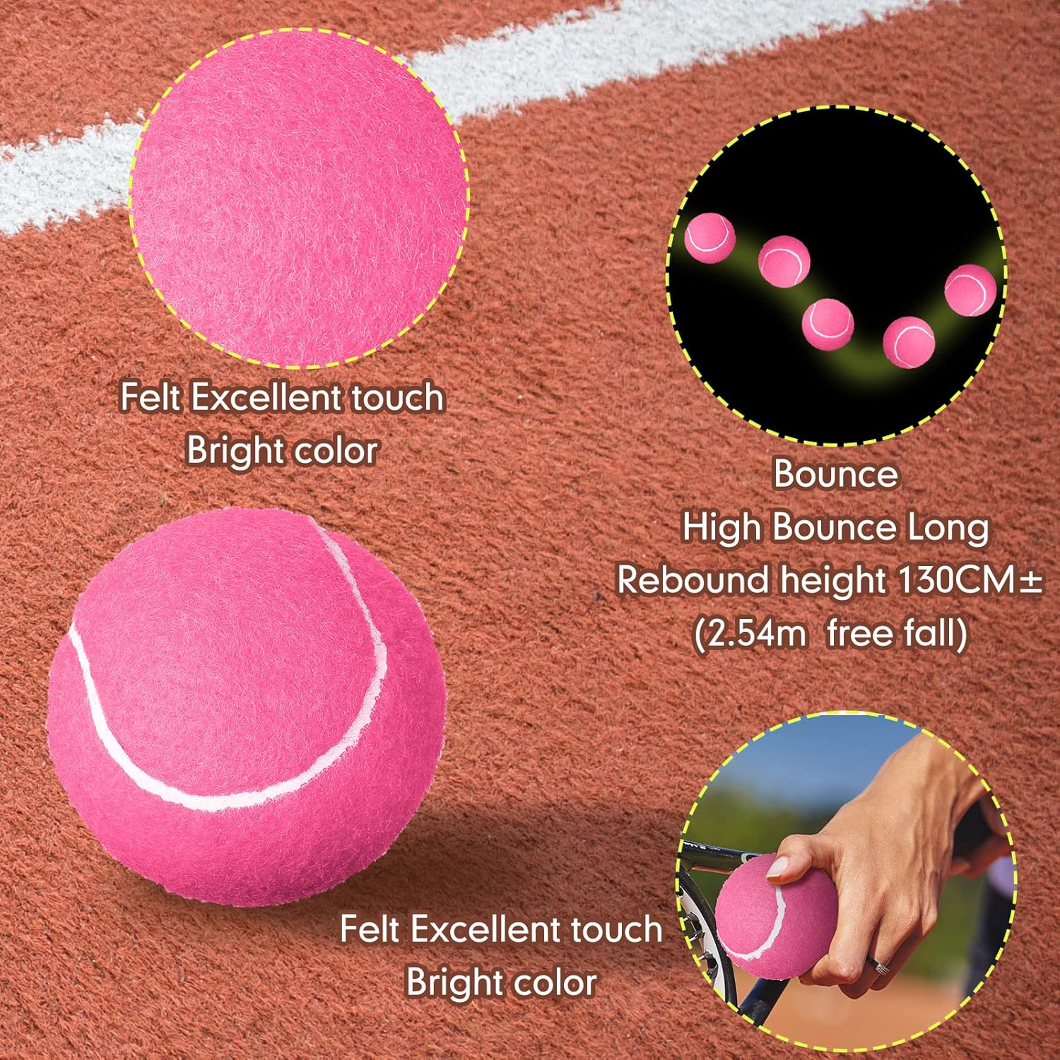 48 Pack Pink Tennis Balls Bulk Pressurized Tennis Balls Felt Practice Training Tennis Dogs Playing Balls for Youth Beginner Sport Balls, 2.5 Inch Standard Pressure (Pink)