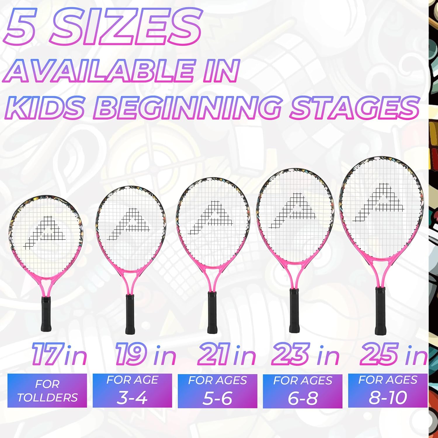 AMA SPORT Kids Tennis Racket for Junior Toddlers Starter Kit 17-25 for Girl Pink and Boy Yellow with 420D Nylon Shoulder Strap Bag