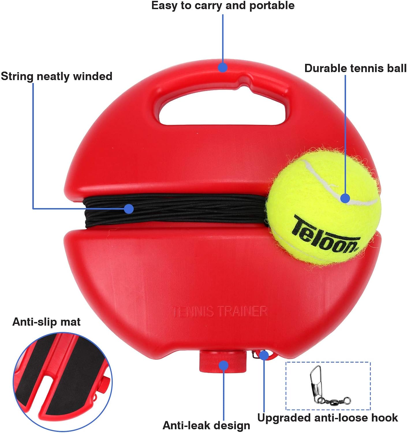 Teloon Solo Tennis Trainer Rebound Ball with String for Self Tennis Practice Training Tool for Adults or Kids Beginners with 2 String Balls Elastic and a Portable Mesh Bag