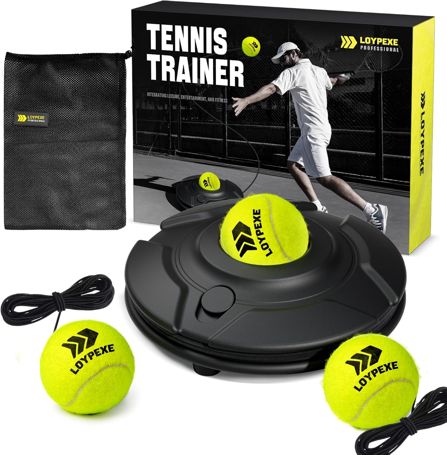 Tennis Practice Rebounder Tennis Trainer Set with String Solo Tennis Trainer Practice Equipment 3 Replacement Rebound Balls Portable Tennis Practice Equipment for Adults Kids