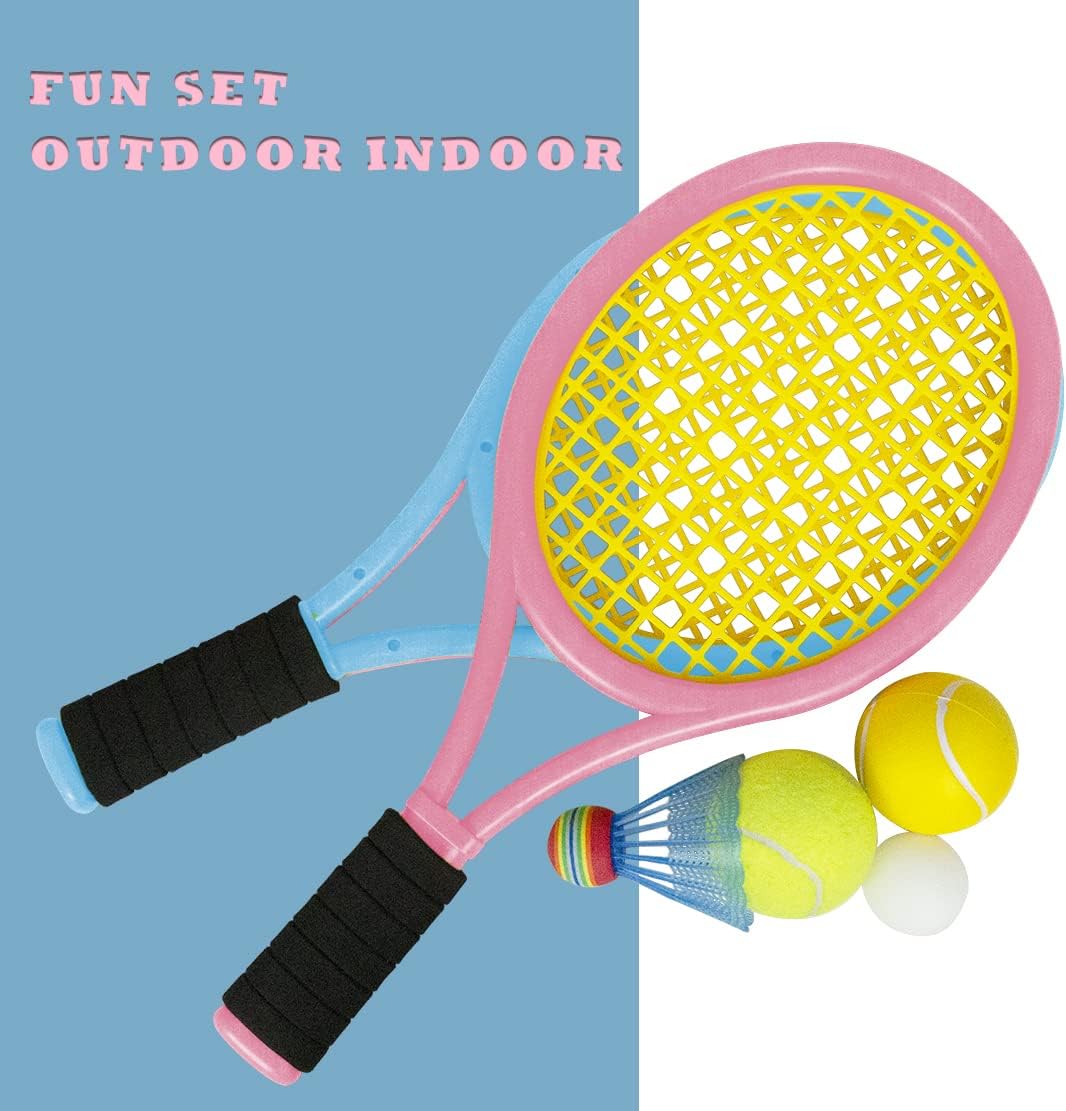 Kids Tennis Rackets with Carrying Bag,Soft Training Balls and Badminton Birdies,12 in 1 Tennis Racquets Gift Set for Children Outdoor Indoor Sports