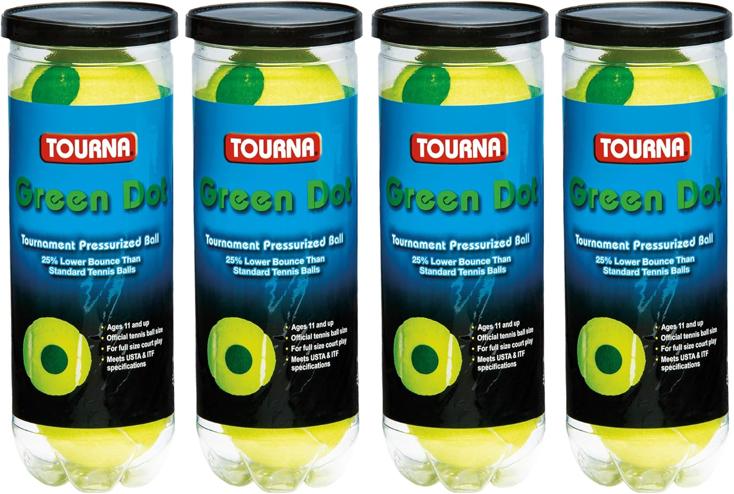 Tourna Green Dot Tennis Balls in a Pressurized Can, 4 Pack(12 balls), USTA Approved